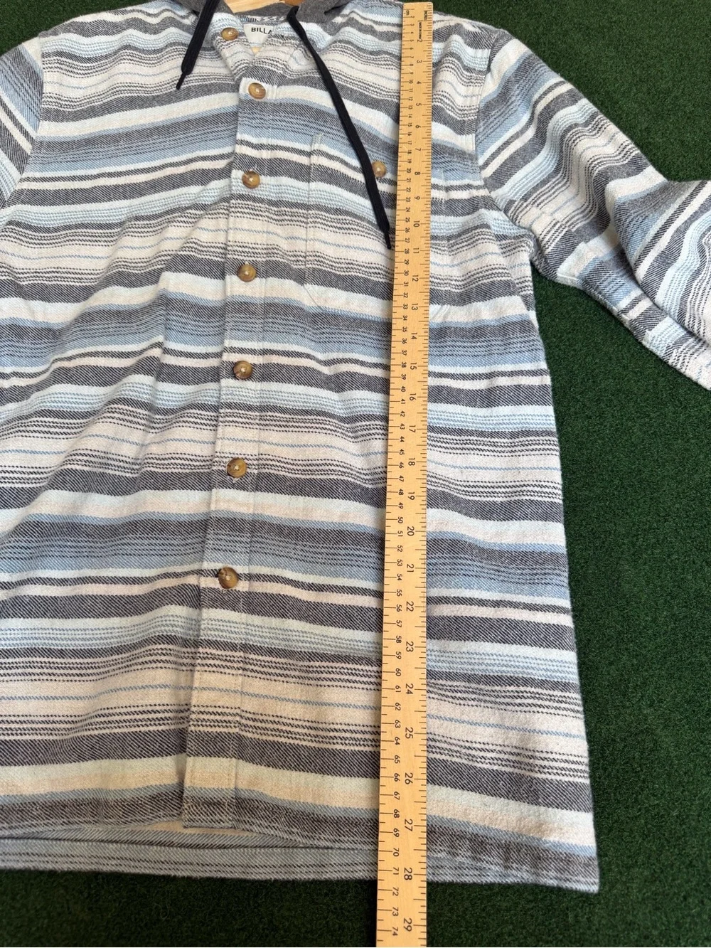Billabong Striped Hooded Button-Up in Blue & Gray